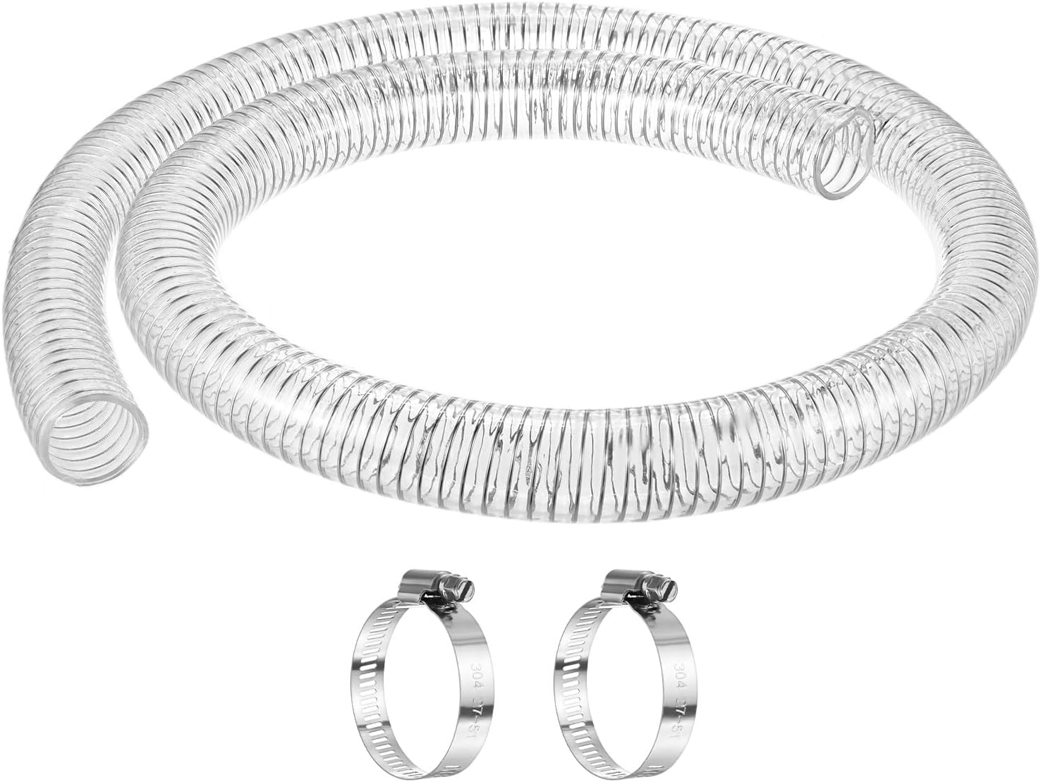 M METERXITY Suction Hose, 1 1/4 ID x 5 ft Clear Steel Wire Flexible Tubing, High Pressure PVC Oil Drain Hose Tube for Marine Bilge Pump Pond Garden Pool, with 2 Clamps