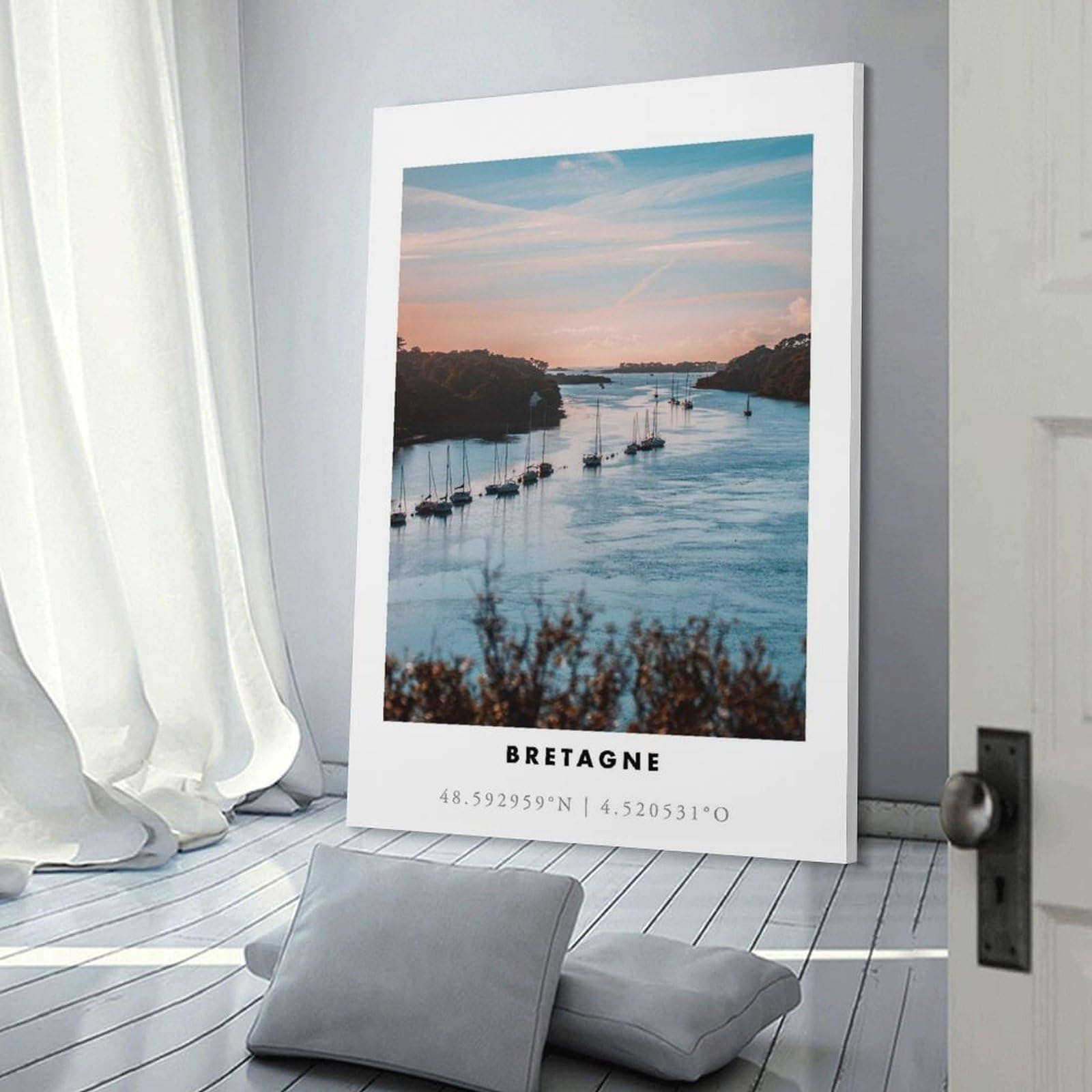 Junmoney Brittany Coastline Sunset Canvas Wall Picture, 20x30inch(50x75cm), for Sofa Walls, Lounge Or Home Corners, Modern Wall Decor for Cosy Interiors