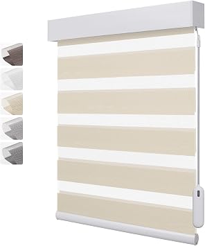 ACMEART Horizontal Window Blinds,Motorized Zebra Blinds Shades with Control Rod,Semi-Blackout Dual Layer Automatic Smart Blinds with Remote Control for Home Office Customized Size Luxury Beige