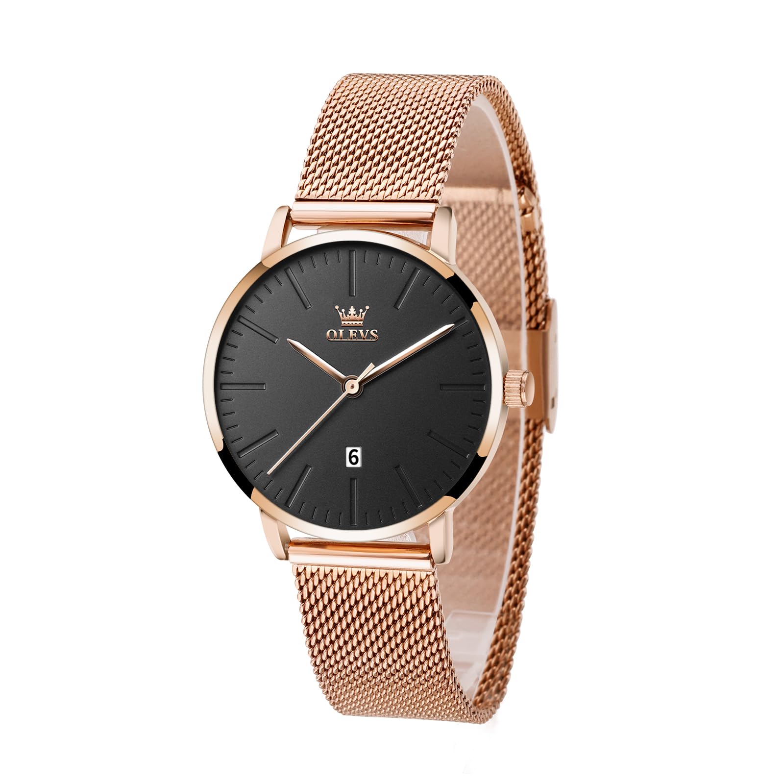 OLEVS Roségold Damenuhr Edelstahl, Lässig Klein Armbanduhr Damen Wasserdicht, Moderne Analog Uhr Damen mit Mesh Armband, Ultradünne Damen Uhr mit Diamant Herz