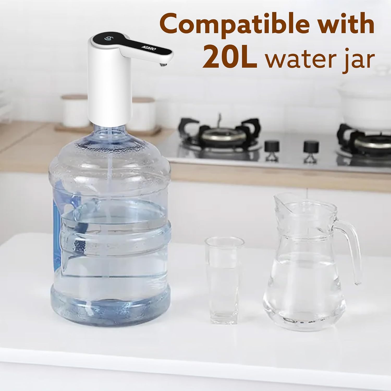 AGARO Electric Water Dispenser Pump, Automatic Water Dispenser Pump, USB Rechargeable, Drinking Water Pump for 20 Litre Bottle Can, Retention and Portable Water Pump Home, Camping, Party (White)