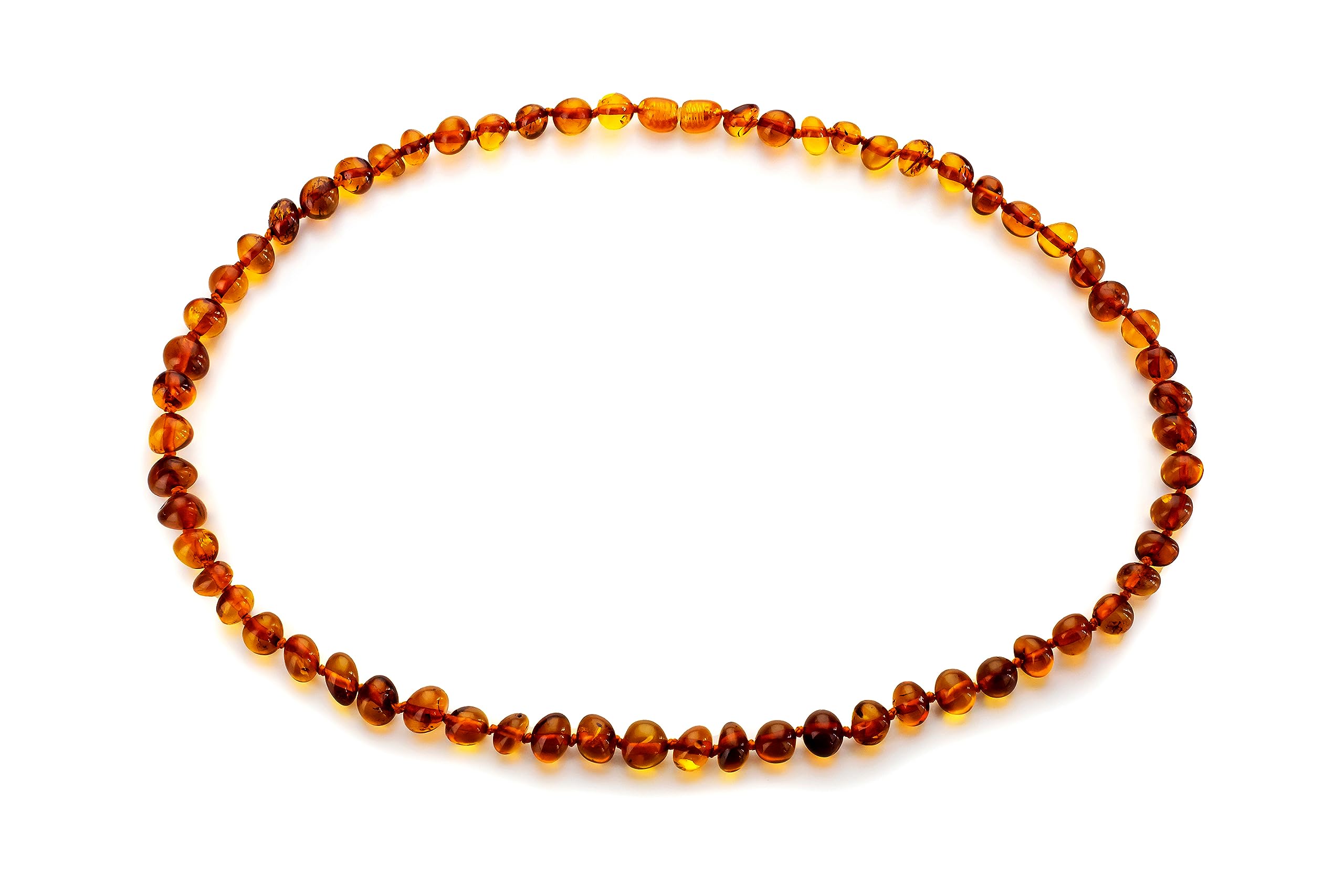 Baltic Amber Necklace for Women and Men (Authentic, Certified) - 17.7 Inches, Polished Beads - Handcrafted Unisex Amber Bead Jewelry for Adults