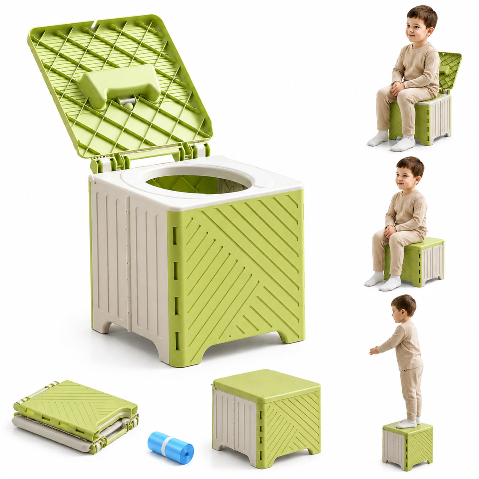 Portable Foldable Travel Potty for Toddlers with PU Seat, Green