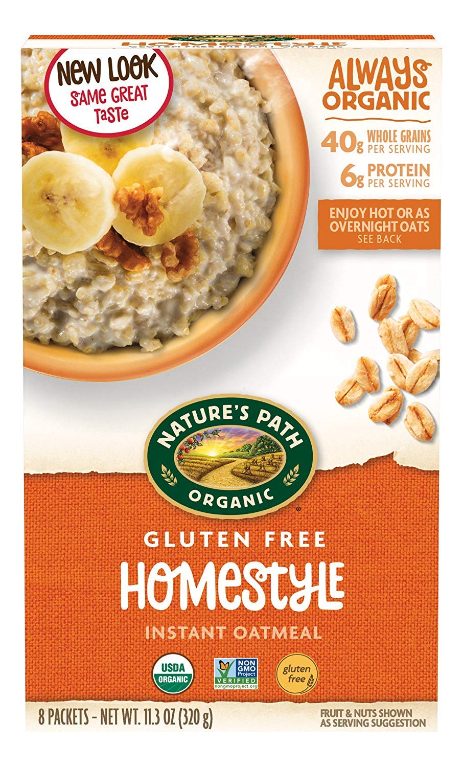 Nature's Path Organic Gluten Free Homestyle Instant Oatmeal, Non-GMO, 40g Whole Grains, 11.3 Ounce (Pack of 24) image 2