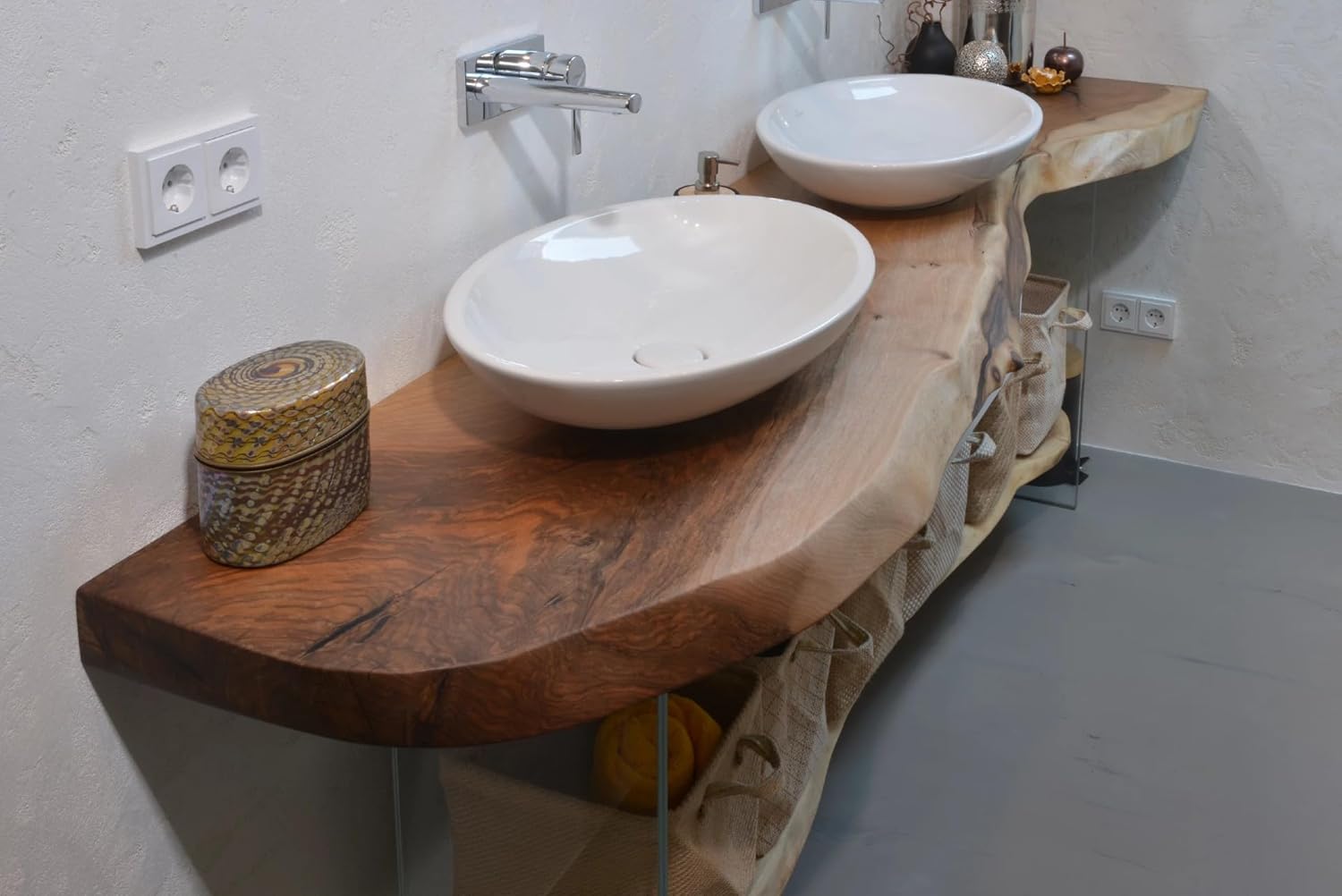 Customized Modern Acacia Wood Bathroom Vanity Top Solid Wood Wooden Counter Top Live Edge Rustic Basin Slab Natural Wood Slab Handmade Counter Top (51 x 24 Inches)