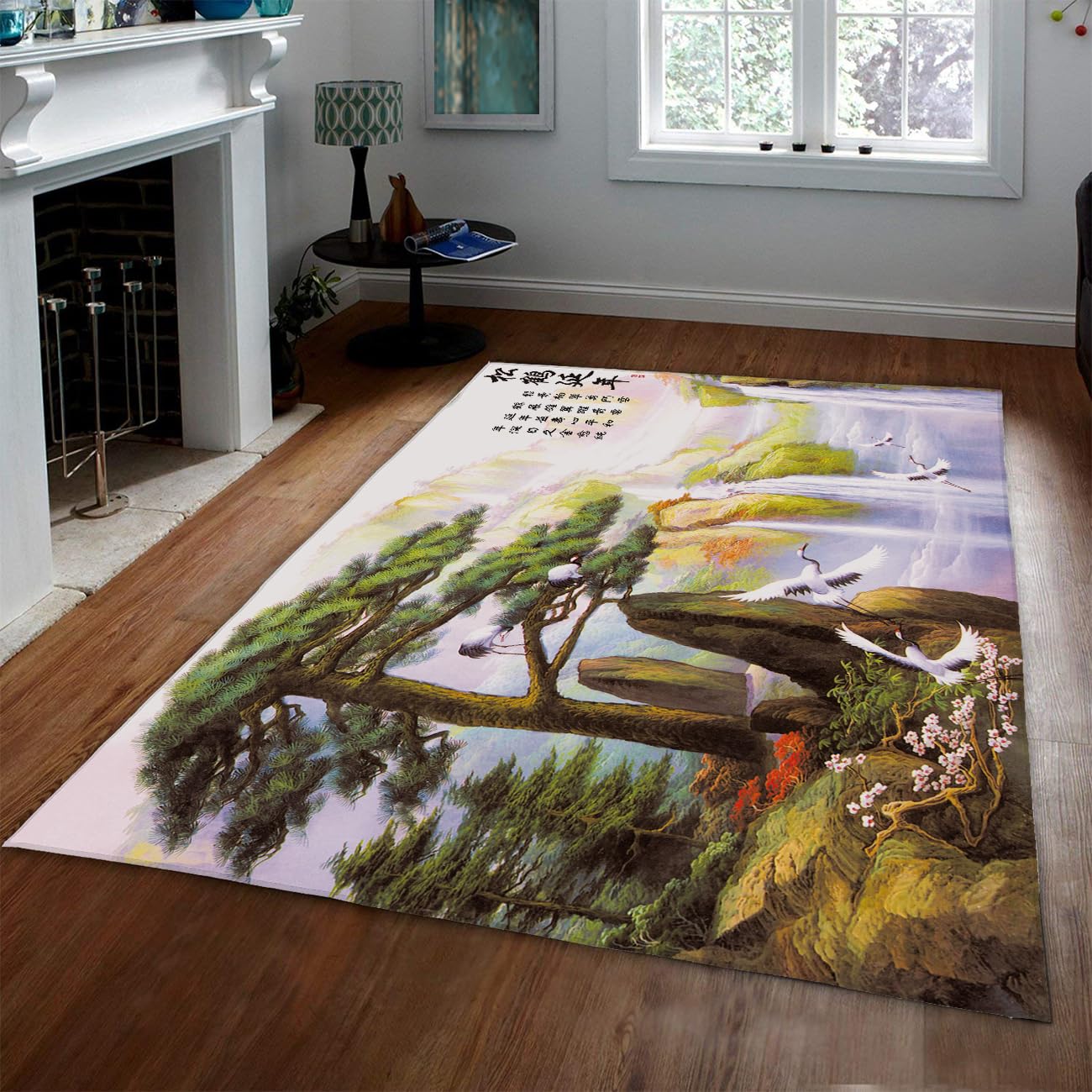 Tapis oriental peinture à l'encre cascade 100x150cm style artistique