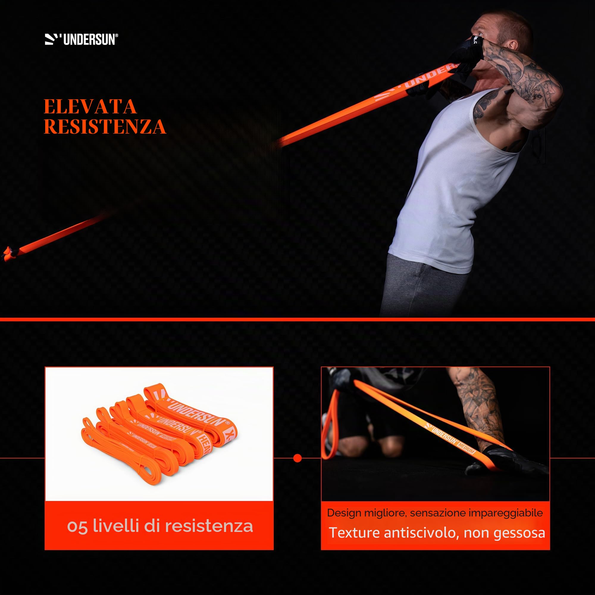 James Grage - Set di 5 fasce di resistenza per allenamento e stretching, perfette per esercizi di forza, powerlifting, trazioni e allenamento di resistenza