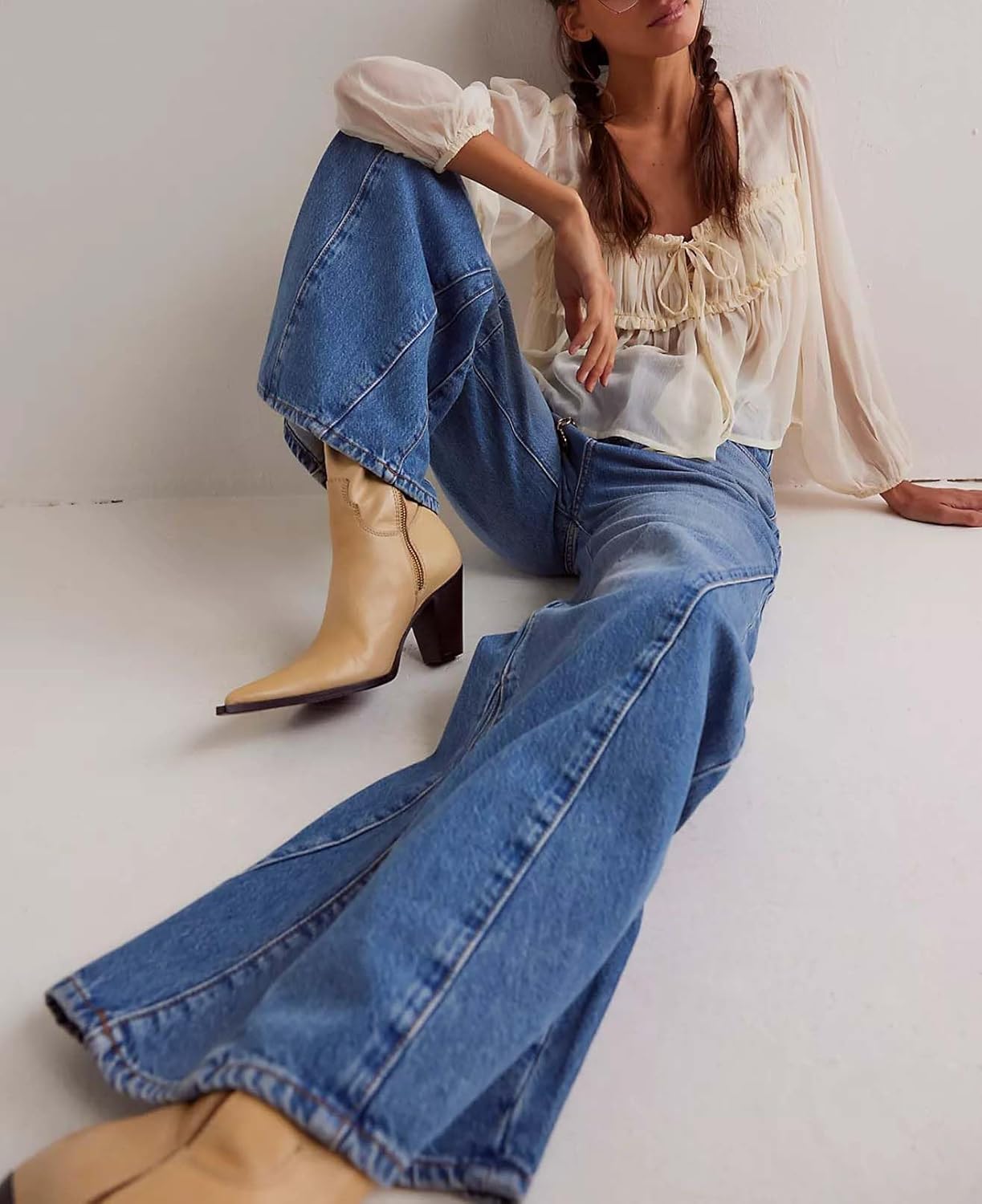 Womens Wide Leg Jeans High Waisted Baggy Jeans Y2k Boyfriend Washed Flared Denim Pants Hip Pop Trousers Streetwear