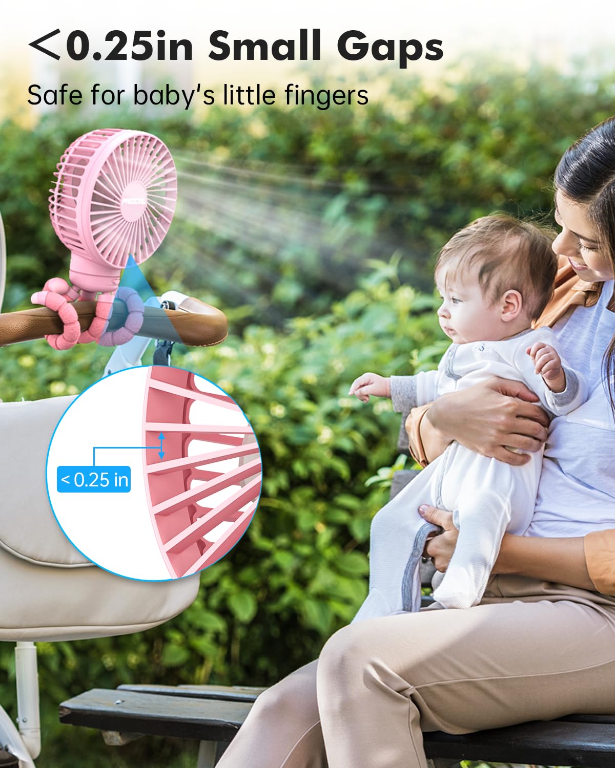 FRIZCOL Ventilateur de poussette pour bébé - Ventilateur portable rechargeable - Ventilateur à piles (utilisation pendant 24 heures) - Ventilateurs pour portable/clip/siège de voiture/bureau/camping