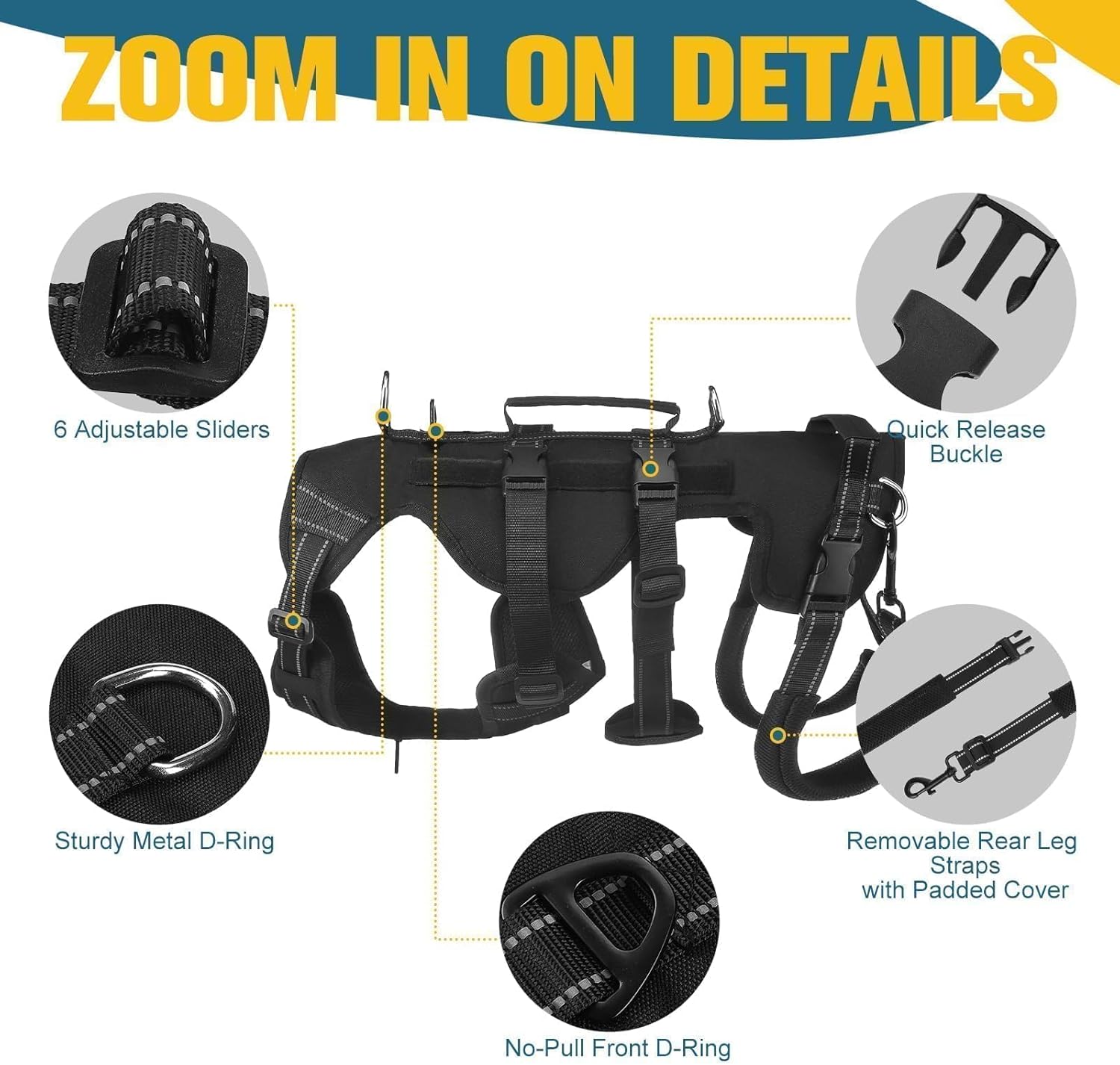 BINGPET Dog Lift Harness,Full Body Dog Sling for Large Medium Dogs Hind Leg Support,Adjustable Reflective Vest Dog Harness with Handle,Multifunctional Rescover Dog Carrier Sling