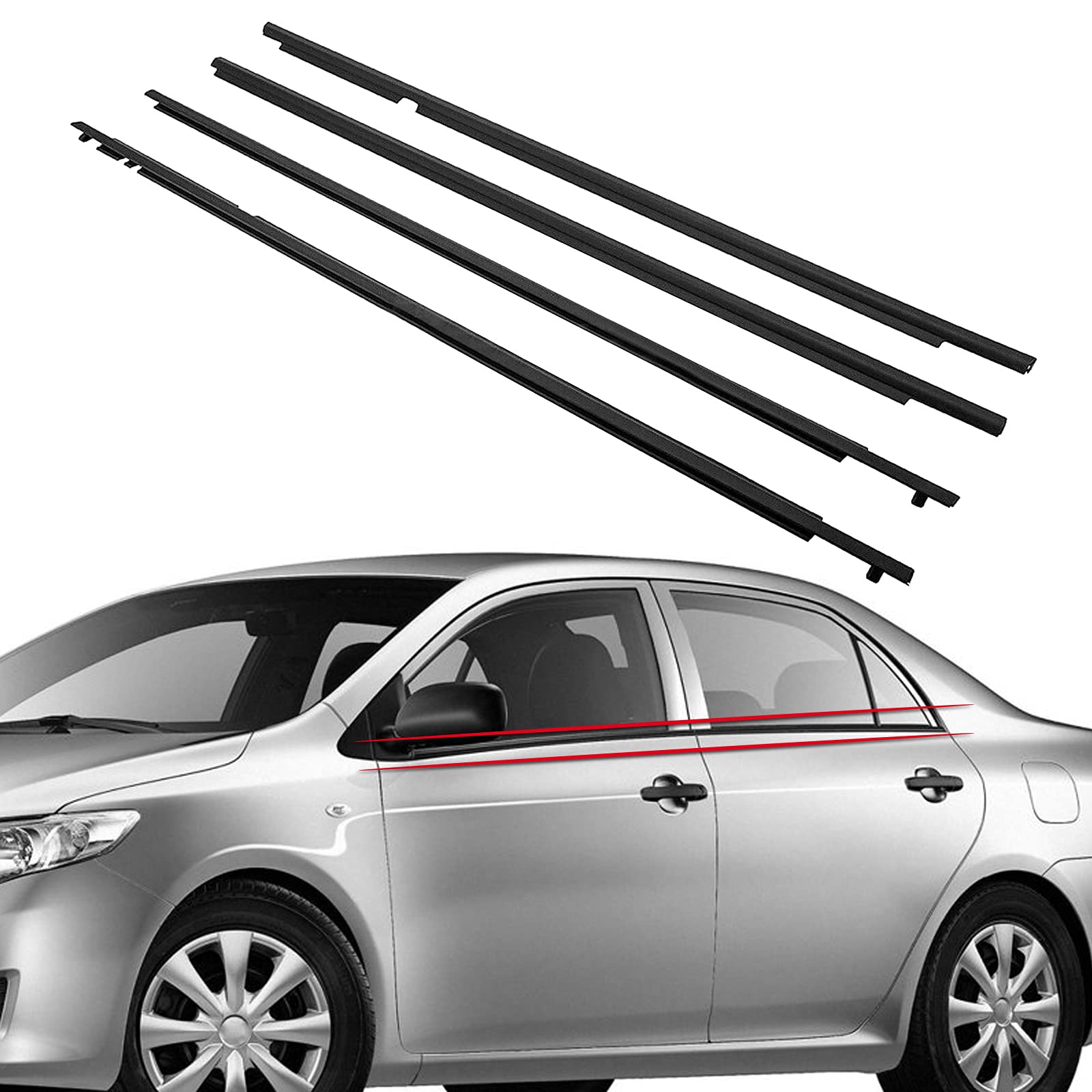 MOFANS 4 Door Weatherstrip Window Seal Fit for Compatible with Corolla 2009-2012 Window Weather Strip Outside Trim Seal Belt 4pcs