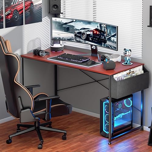Miniatura 14 de Magshion Escritorio para computadora de 40 pulgadas, escritorio de estudio para oficina en casa con bolsa de almacenamiento, mesa moderna y simple