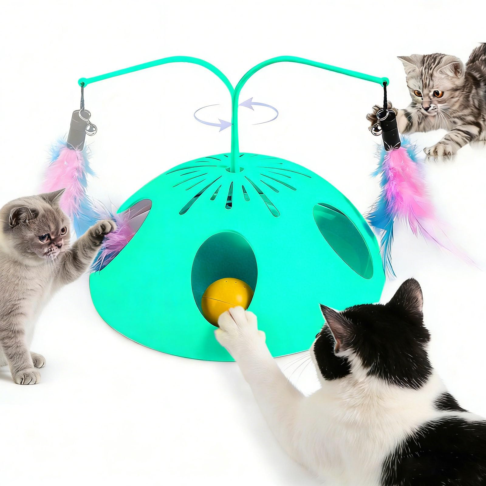 Juguetes para gatos, juguete interactivo para gatos de interior, juguete interactivo automático para gatitos, pluma aleteante, bolas de pista, juguetes de enriquecimiento de plumas