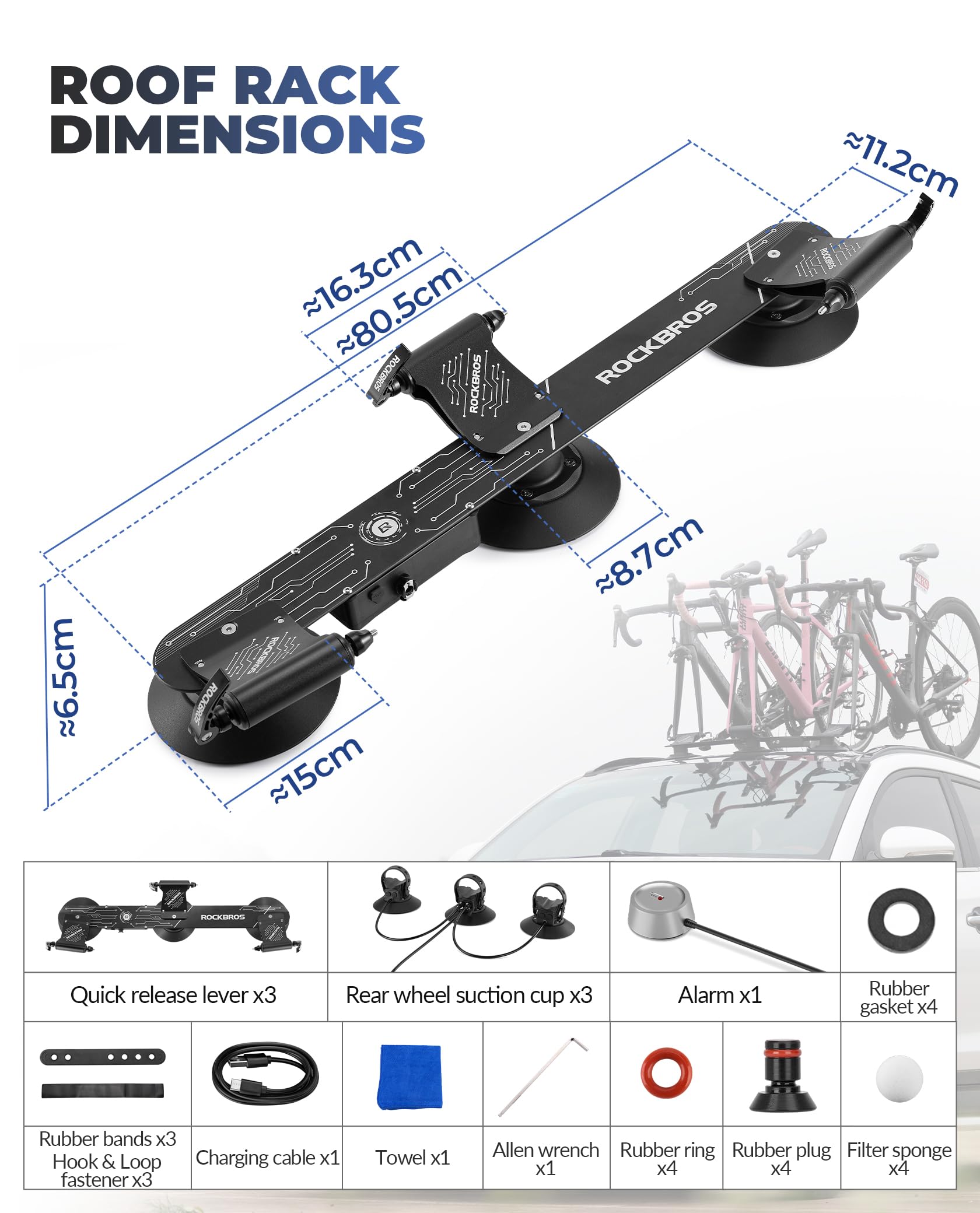 Porte-vélo De Toit ROCKBROS à Ventouses - Version électrique Ou Manuelle, Pour 1 Ou 2 Vélos - 11