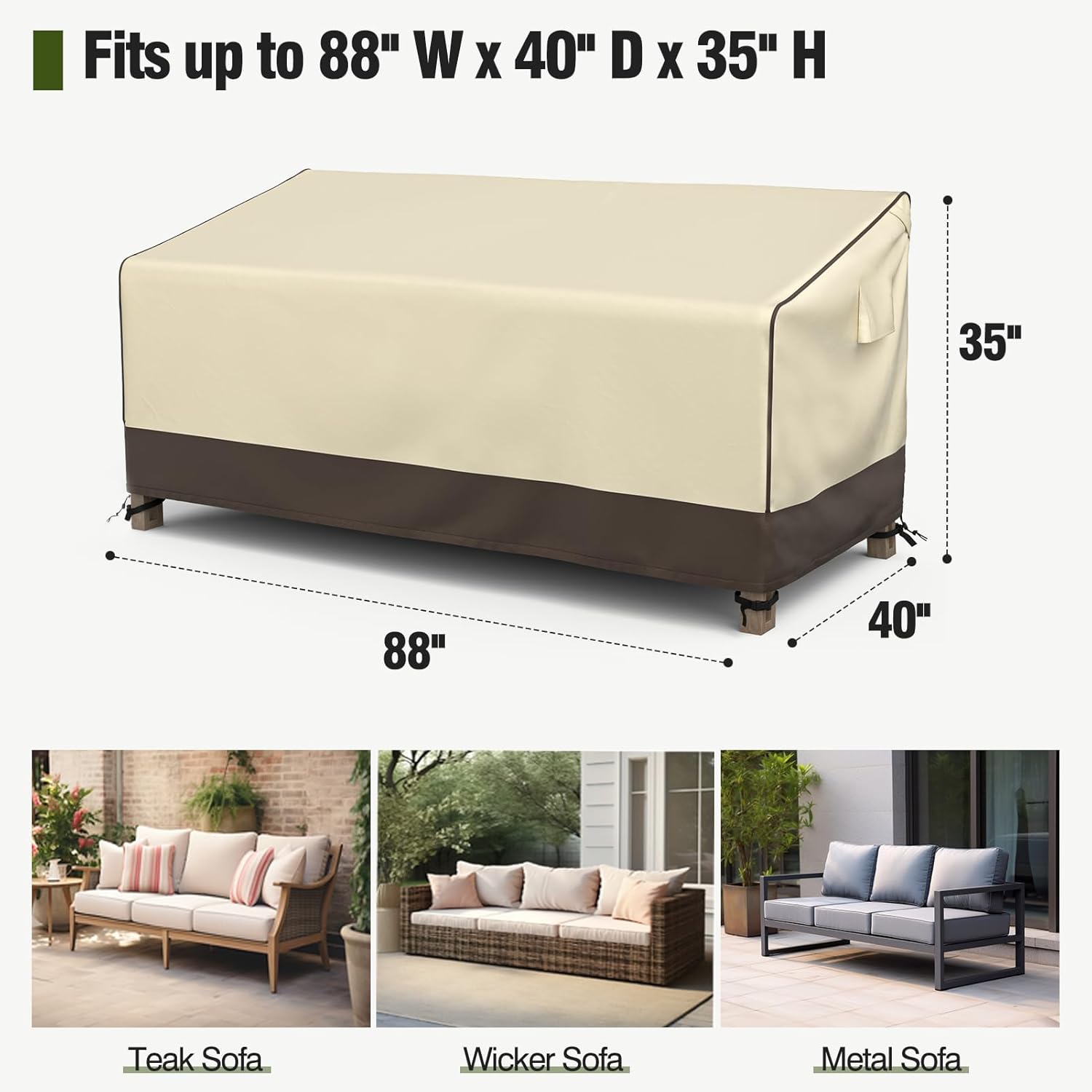 MR. COVER 88Inch Outdoor Couch Cover and 38 Inch Patio Chair Covers Combo Set, Moisture-proof & UV-protection, Brown & Khaki