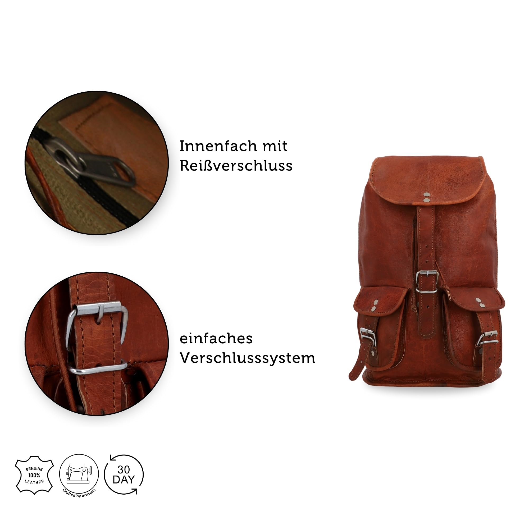 Gusti Rucksack Leder - Gary 13" Damen und Herren Cityucksack Unirucksack Wanderrucksack Alltagsrucksack Vintage Braun Leder