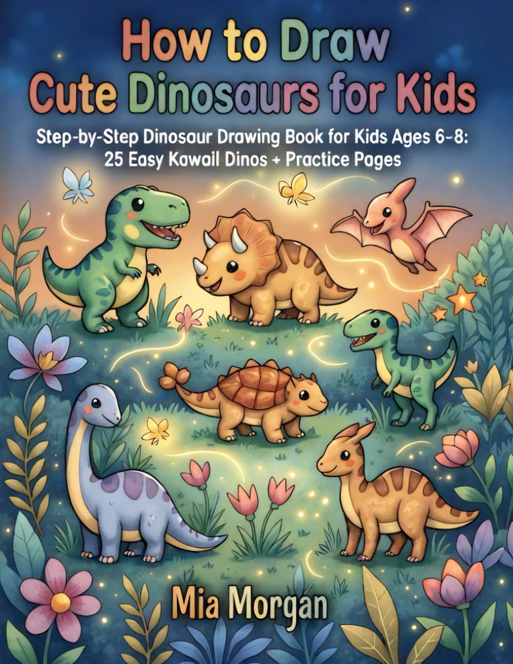 How to Draw Cute Dinosaurs for Kids: Step-by-Step Dinosaur Drawing Book for Kids Ages 6–8: 25 Easy Kawaii Dinos + Practice Pages