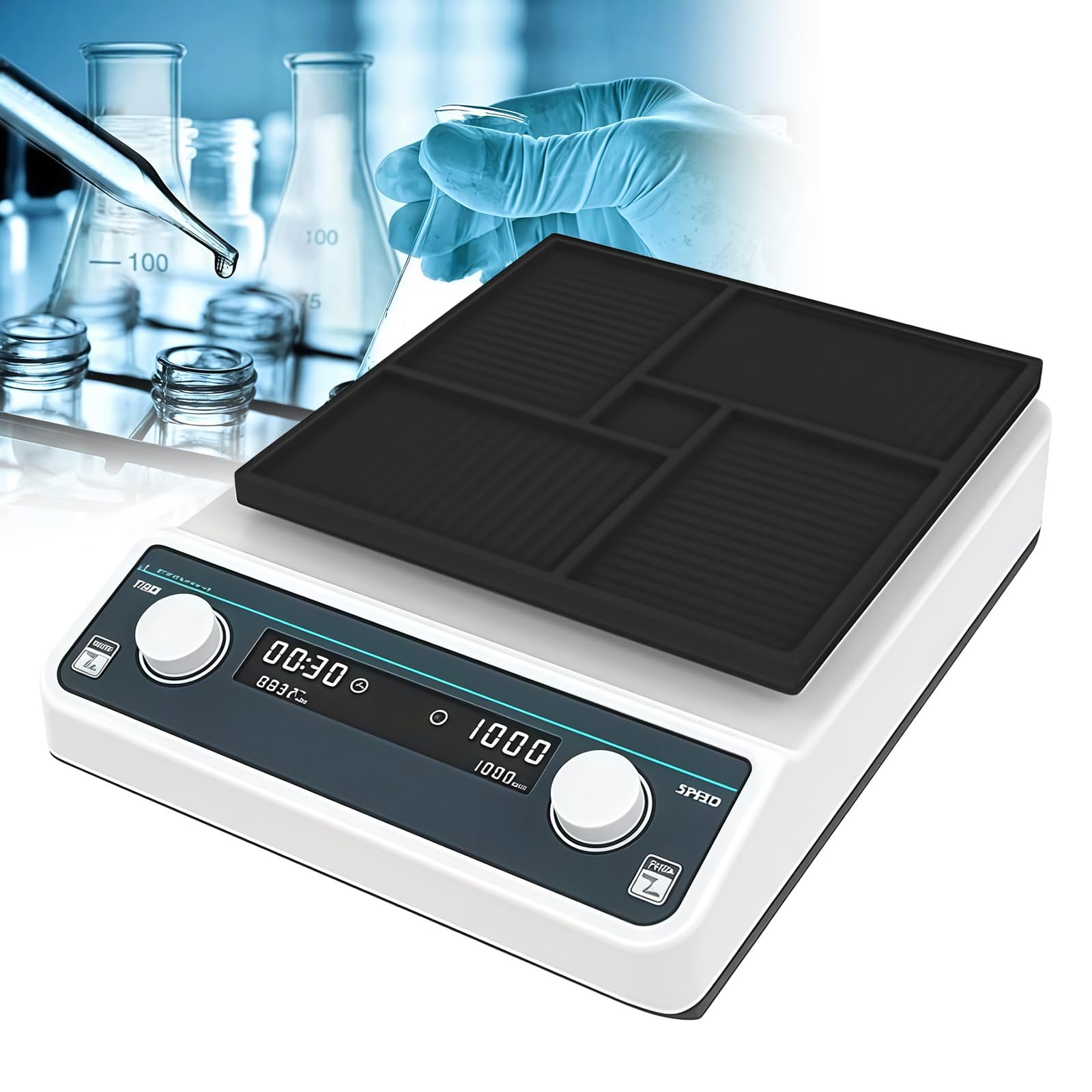 Wytrząsarka mikropłytkowa, wytrząsarka orbitalna LCD z regulowaną prędkością 500-1200 obr./min, timer i tryb ciągły do użytku laboratoryjnego, idealna do mieszania i inkubacji
