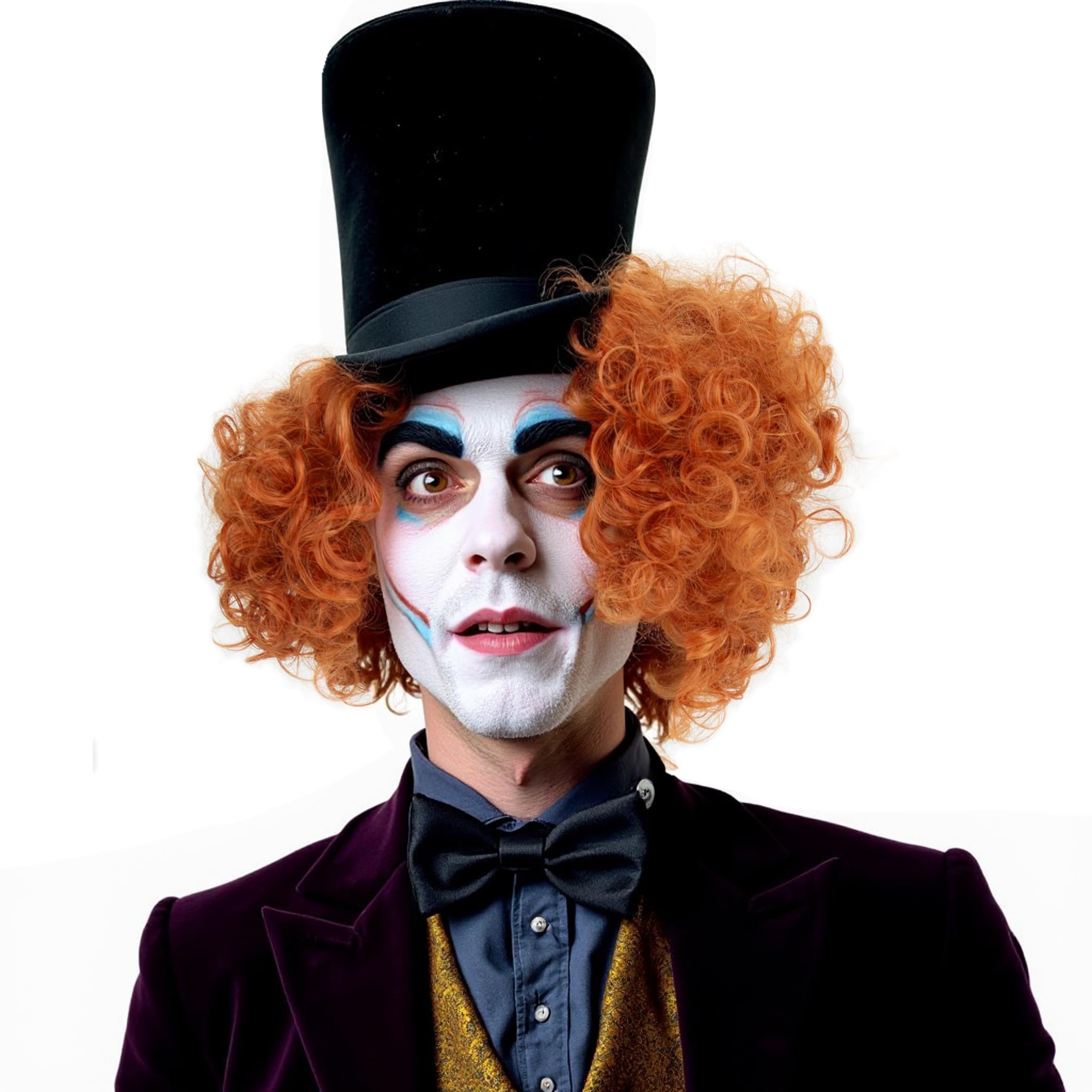 STfantasy Mad Hatter Costume Wig – Heat Resistant Fiber Afro Curly Red & Orange Wigs for Women and Men, Perfect for Cosplay, Parties, and Rocky Horror