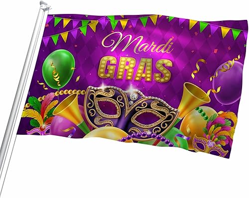 Miniatura 4 de FLCHWY Bandera de Mardi Gras con la frase "Happy Carnival", bandera de celebración de carnaval de New Orleans Mardigras, fiesta de vacaciones,