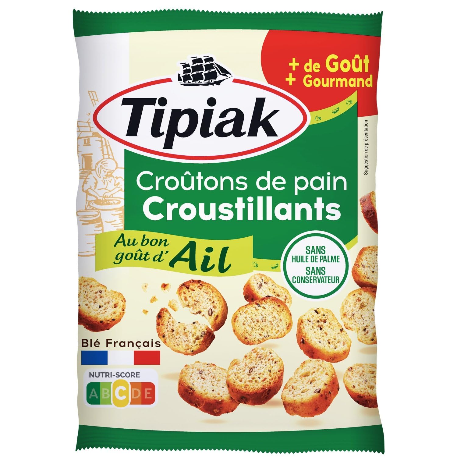 TIPIAK – Croûtons Ail Savoureux pour Apéritif ou Salades, Texture Croustillante (75g) - Lot de 4 - vendu par Lot