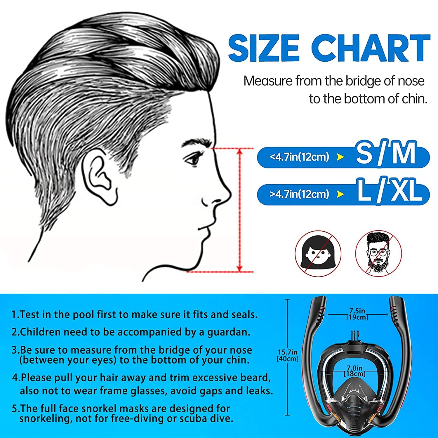 VBM Full Face Snorkel Mask with Anti-Fog Wipes, 180 Degree Panoramic HD View Snorkeling Mask, Double Tubes Designed Anti-Leak Dry Top Set for Adults and Kids(Black -L/XL) 2