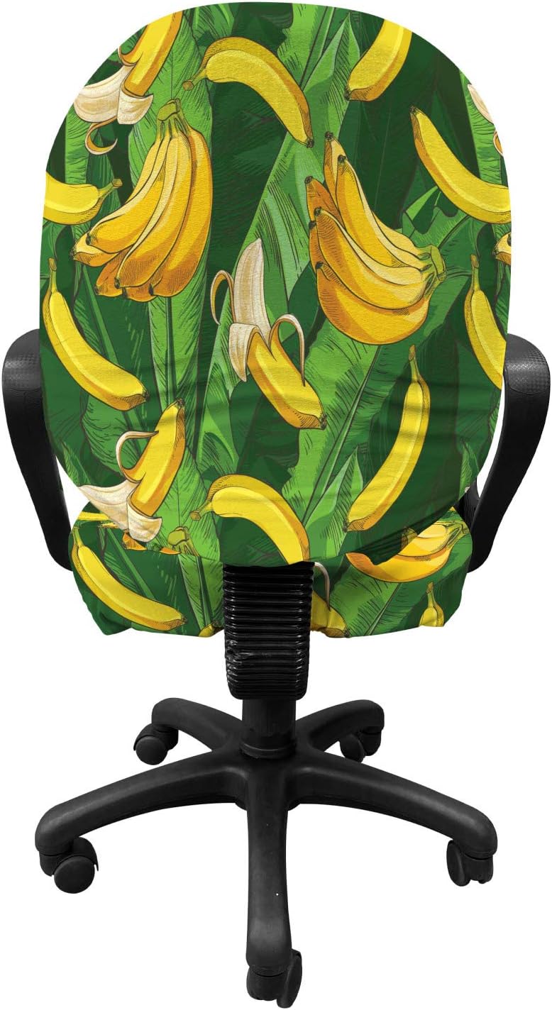 Ambesonne Exotic Office Chair Slipcover, Banana Palm Tree Leaves Rainforest Fruits Vitamin Growth Tropic Design, Protective Stretch Decorative Fabric Cover, Standard Size, Yellow Fern