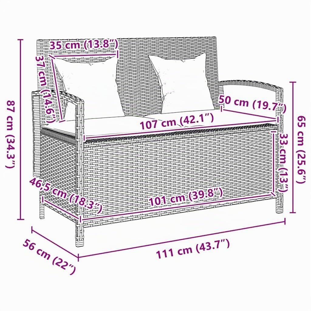 vidaXL Banc de Rangement de Jardin avec Coussin Gris résine tressée