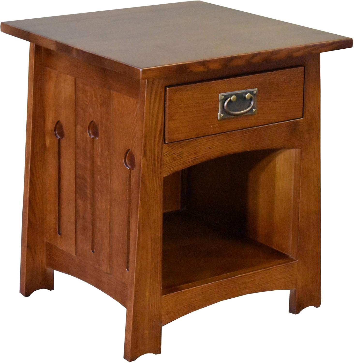 Pemberly Row Mission End Table, Solid Quarter Sawn Oak, 23" H x 20" W x 20" D, 1 Drawer with Metal Glides, Open Shelf, Michael's Cherry or Walnut Stain, Timeless Keyhole Design for Living Room or