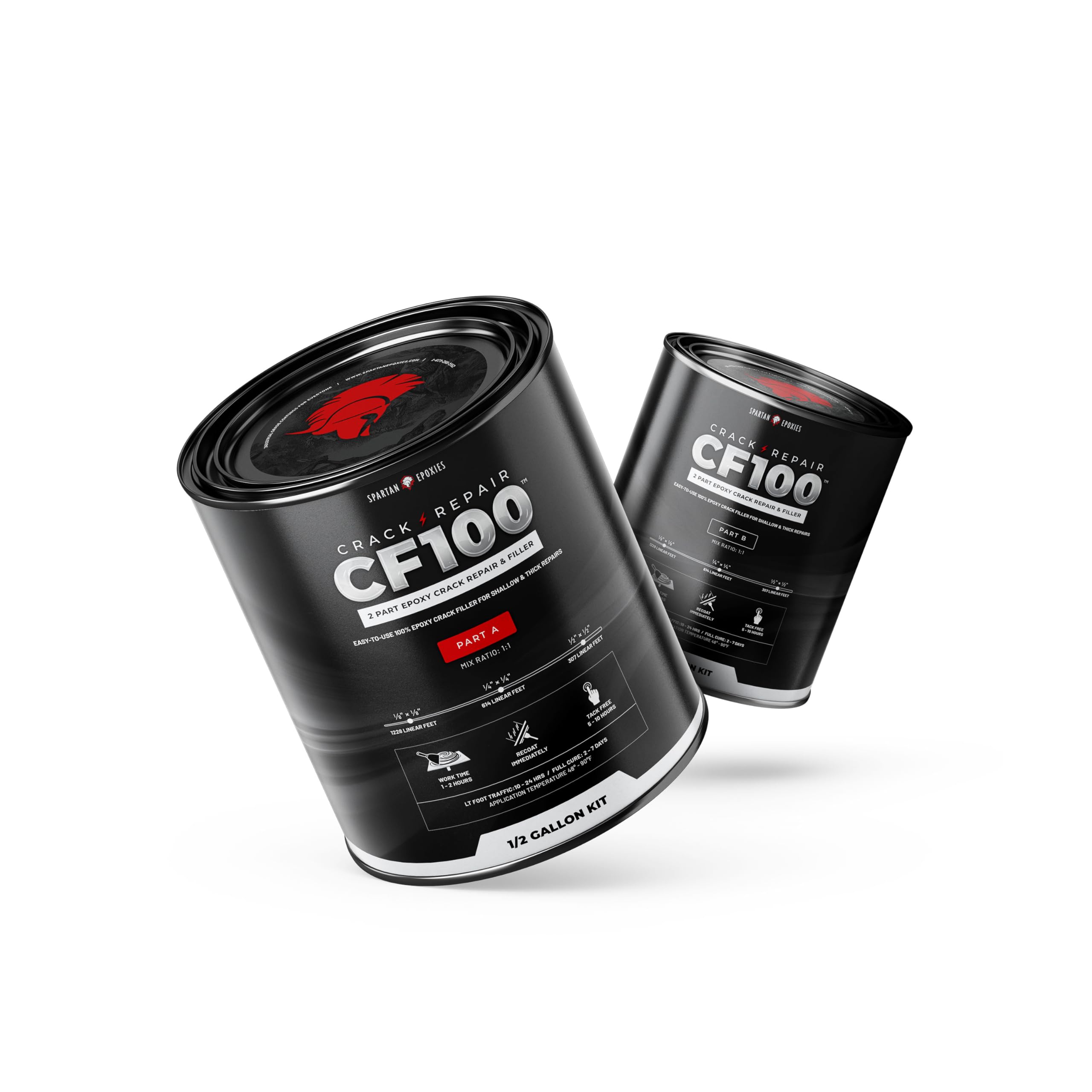 Spartan Epoxies CF100-2 Part 100% Epoxy Concrete Crack Repair and Filler, Various Sizes, Ideal for Concrete Driveways, Garage Floors, and More (1/2