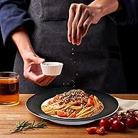 Vista 7 de Juego de 2 platos poco profundos de 10 onzas, porcelana blanca con borde ancho en relieve, adecuados para sopa, espaguetis, pasta, ensalada, 8.875