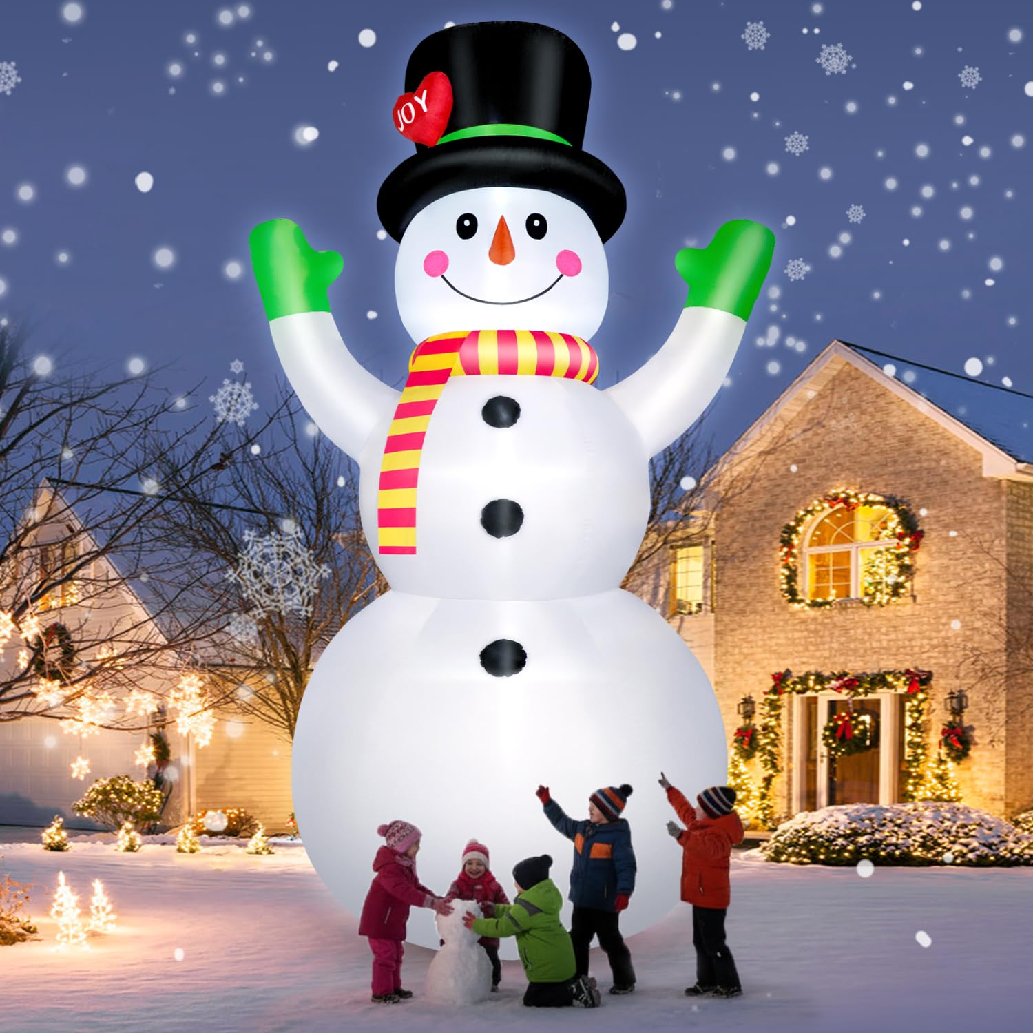 Aufblasbarer Schneemann 3 m mit LED Beleuchtung, riesige Aufblasbare Weihnachtsdeko Außen, Aufblasbarer Schneemann große Weihnachtsfigur, windstabil & wetterfest, Outdoor Deko für Garten Xmas Party