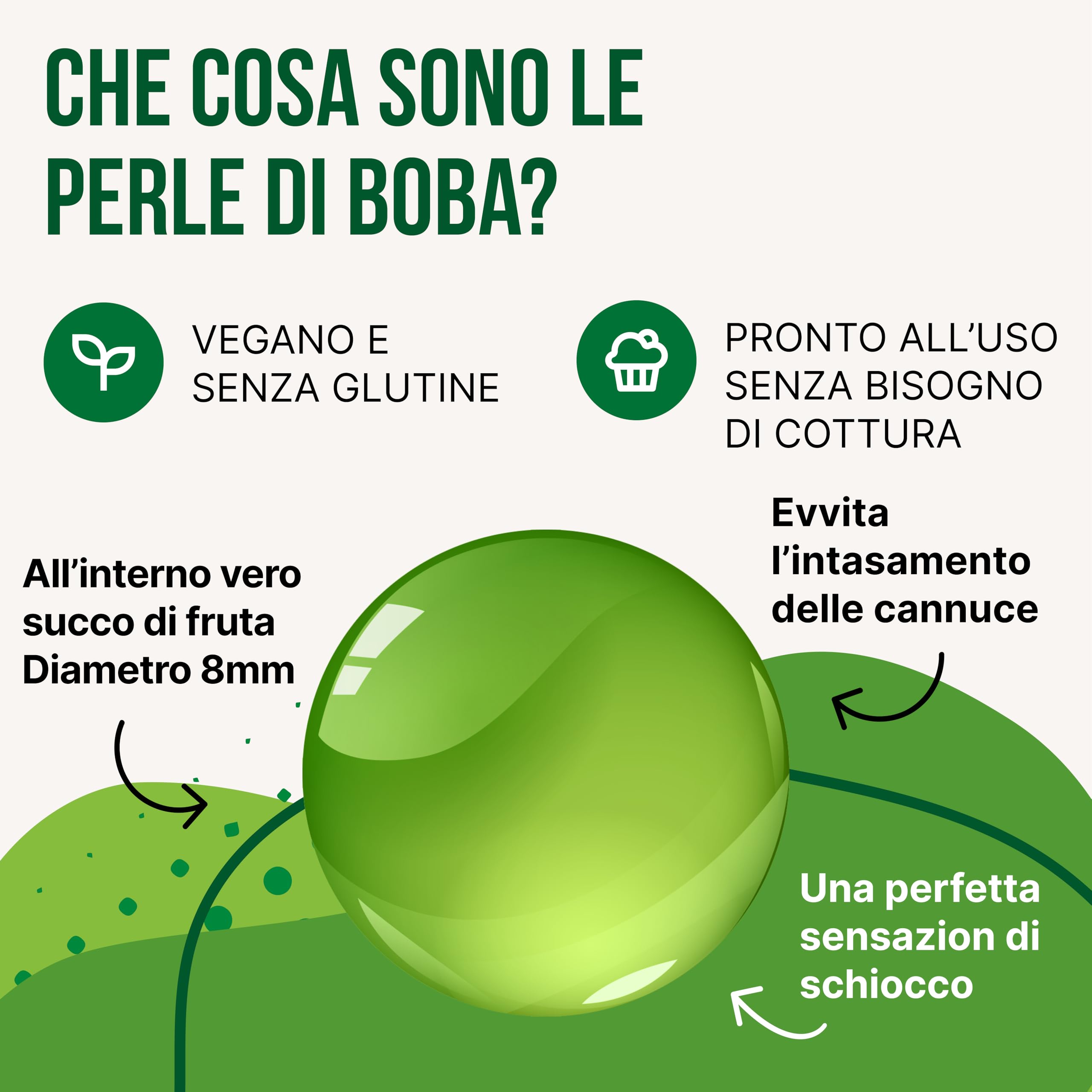 POPPING BOBA - Sferette alla frutta per Bubble Tea - Mela verde - 1 kg - nessun colorante artificiale, basso contenuto di zucchero, succo di frutta vero, 100% vegan e senza glutine