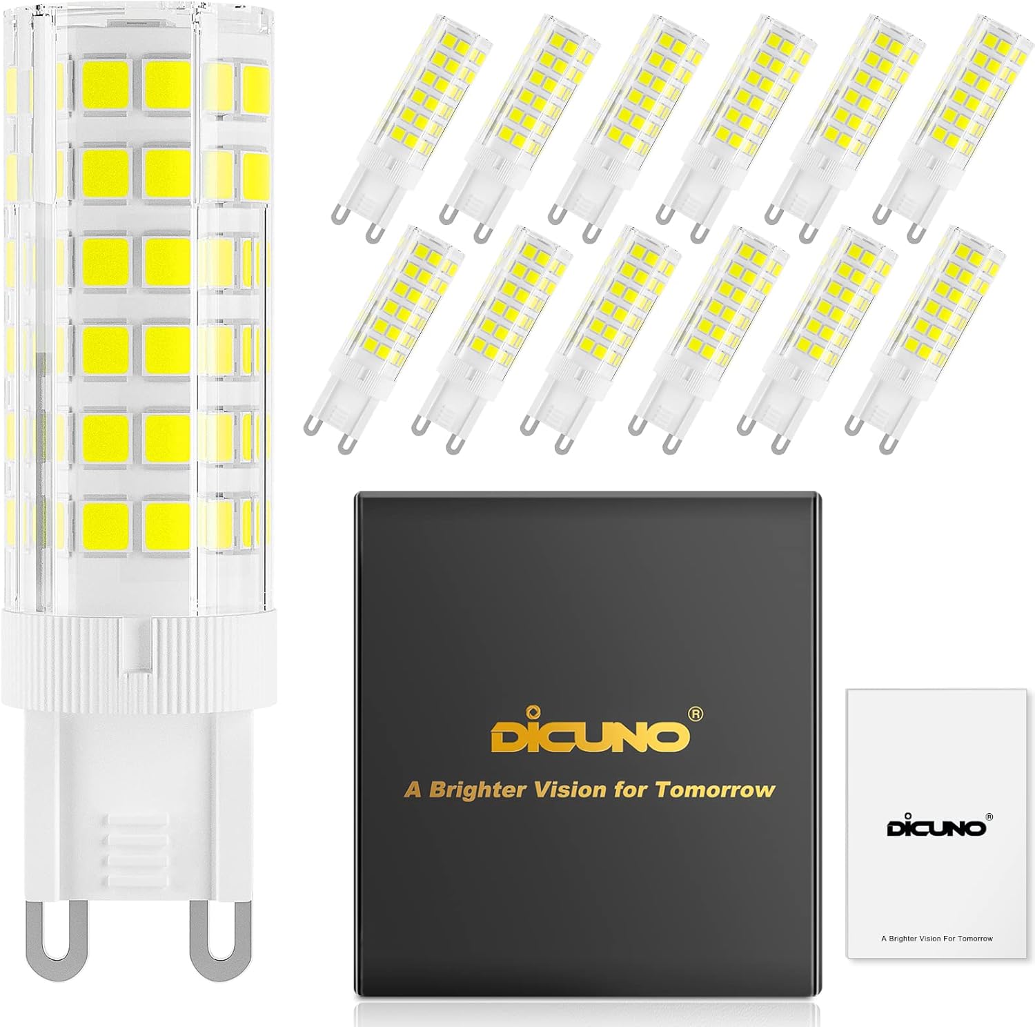 DiCUNO G9 LED Bulb, Ceramic Base Light Bulb 6W (60W Halogen Equivalent), 550LM, Daylight White 6000K, Non-Dimmable Replacement for Home Lighting, 12-Pack