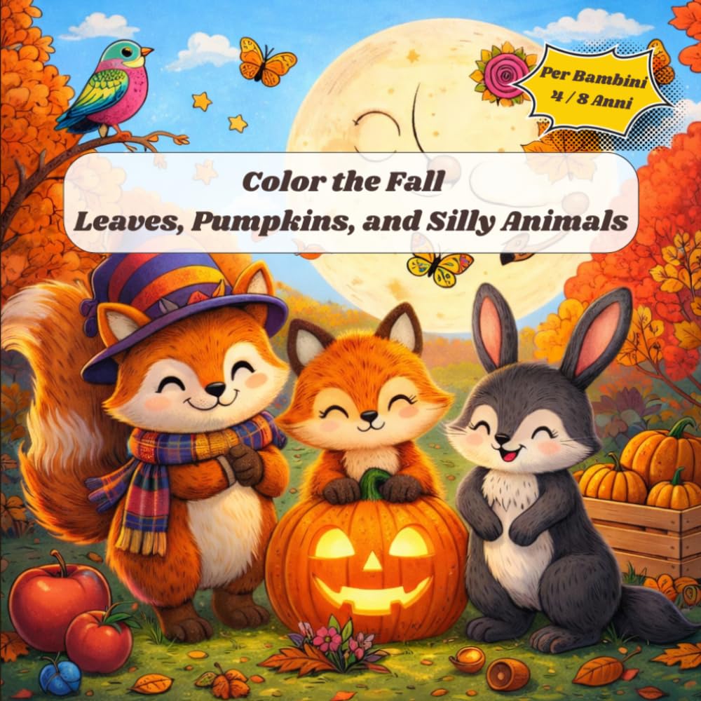 Color the Fall Leaves, Pumpkins, and Silly Animals