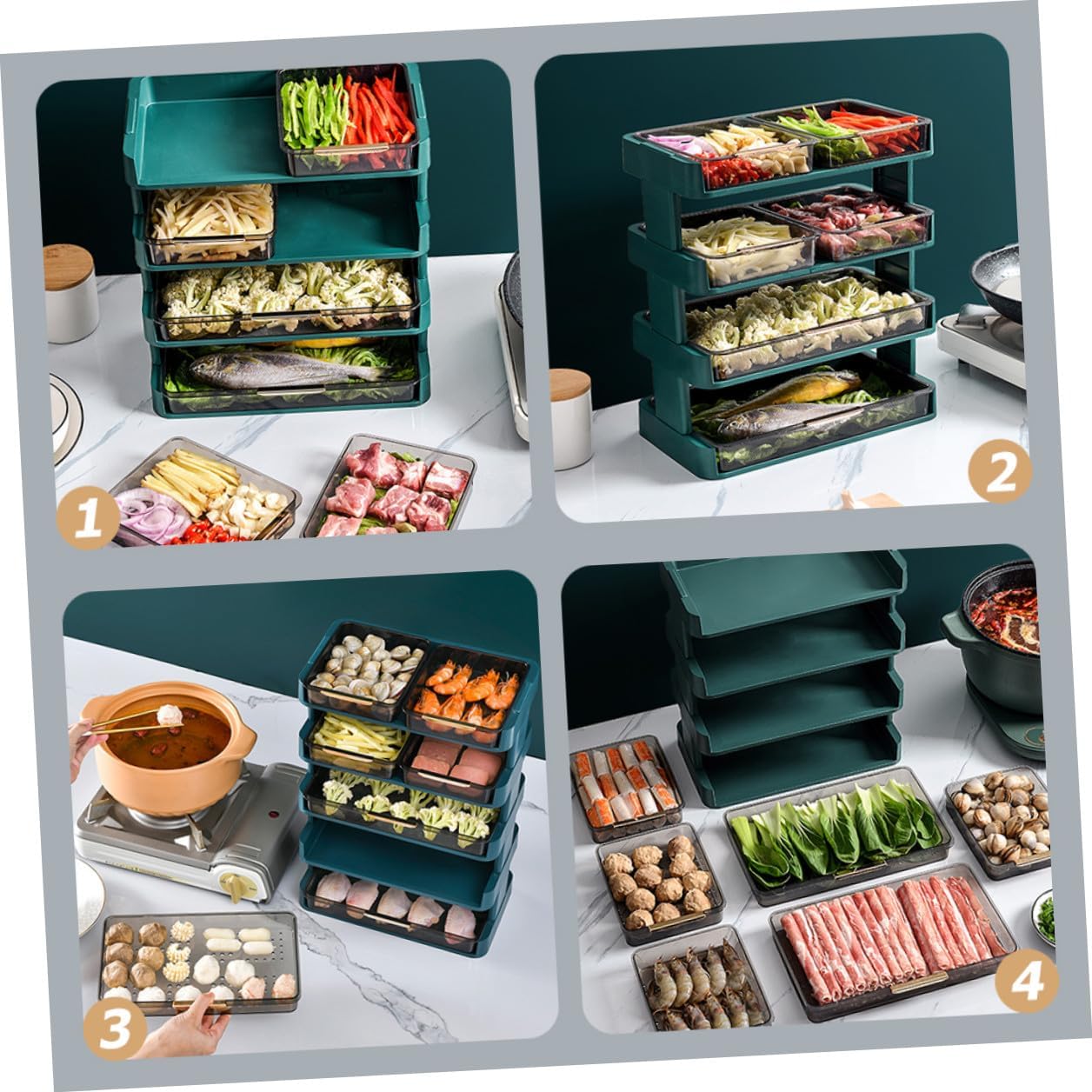 Three-Layer Kitchen Storage Shelf with Drainage Plastic Trays, Detachable Vegetable Rack Organizer for Home Food Storage and Vegetable Holder