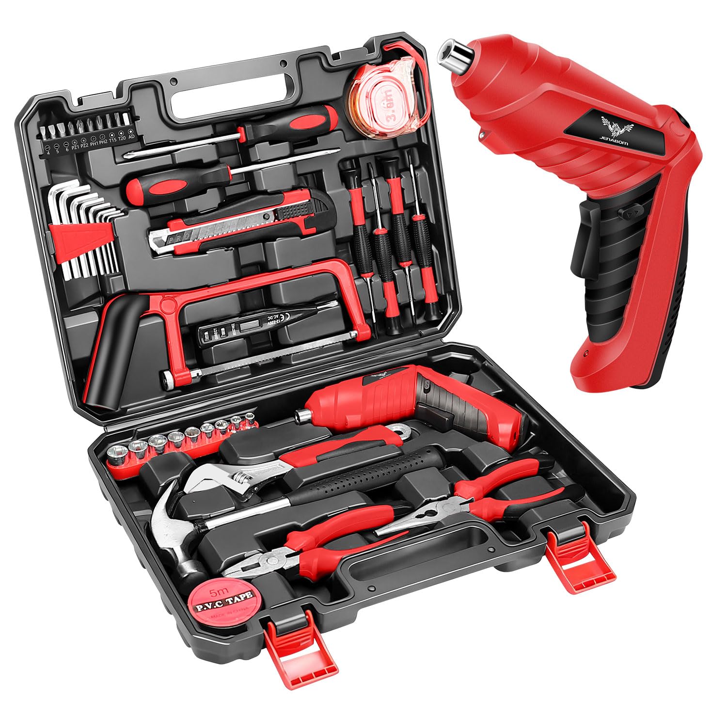 Household Tool Set with 3 6V USB Electric Screwdriver 43 PCS Home Kit with Cordless Drill Driver Hand