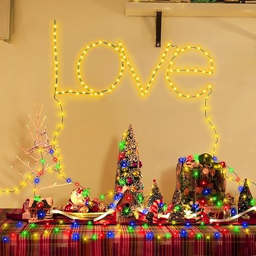 Miniatura 4 de Guirnalda de luces de Navidad para interiores y exteriores, 300 LED, color blanco cálido, multicolor, 99 pies, cable verde, regulable con control