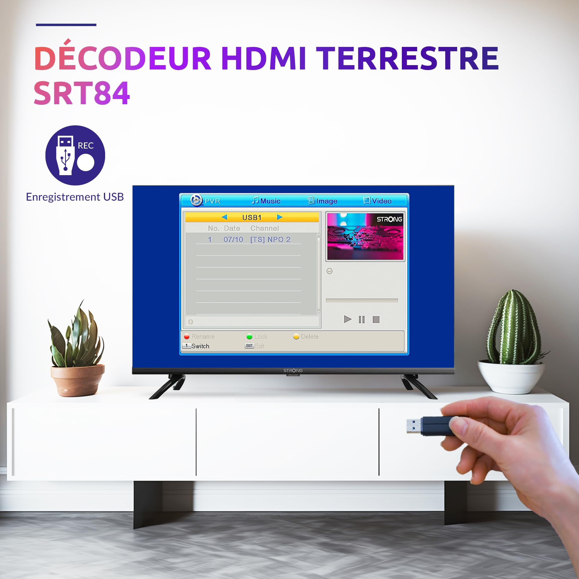 STRONG SRT84 Récepteur HDMI Décodeur DVB-T2 HEVC265 Dolby Audio Noir