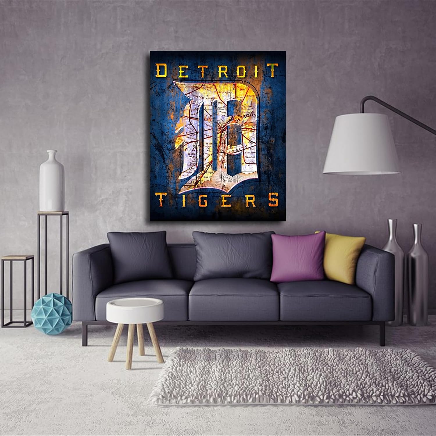 Detroit City Tigers Baseball Poster Baseball Sports Wall Art Pattern Print Artwork Decorative Home Decor Painting (With Frame,16x20inch)