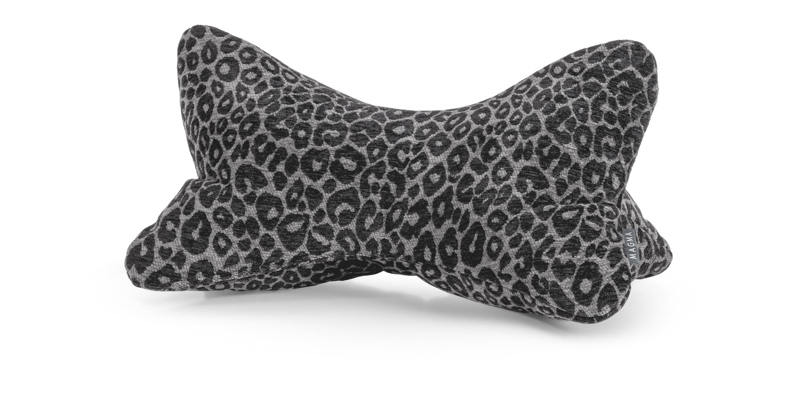 MAGMA Leseknochen | BAO | Leopardenmuster | Nackenkissen | ca. 42x22x22 cm | Polyesterfüllung | Fellimitat | Made in Germany (Anthrazit)