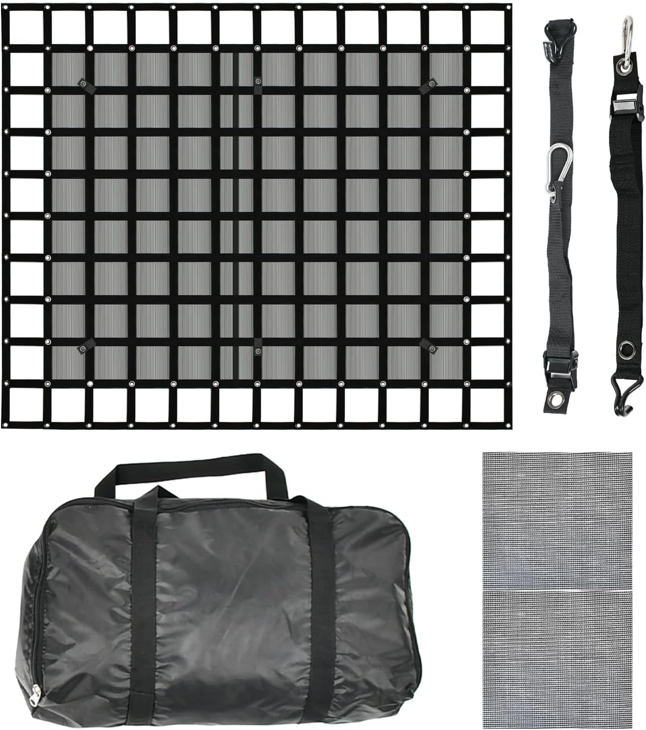 Heavy Duty Cargo Net with Mesh, 6.75' x 8' Elastic Cargo Net for Pickup Truck Bed with Cam Buckles & S-Hooks & Cross Straps