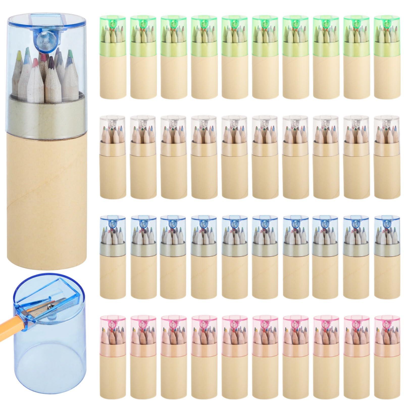 Set mit 40 Mini-Buntstiften in Tube, 12 Farben mit Spitzer-Deckel, Kunstbedarf für Kinder zum Skizzieren und Malen