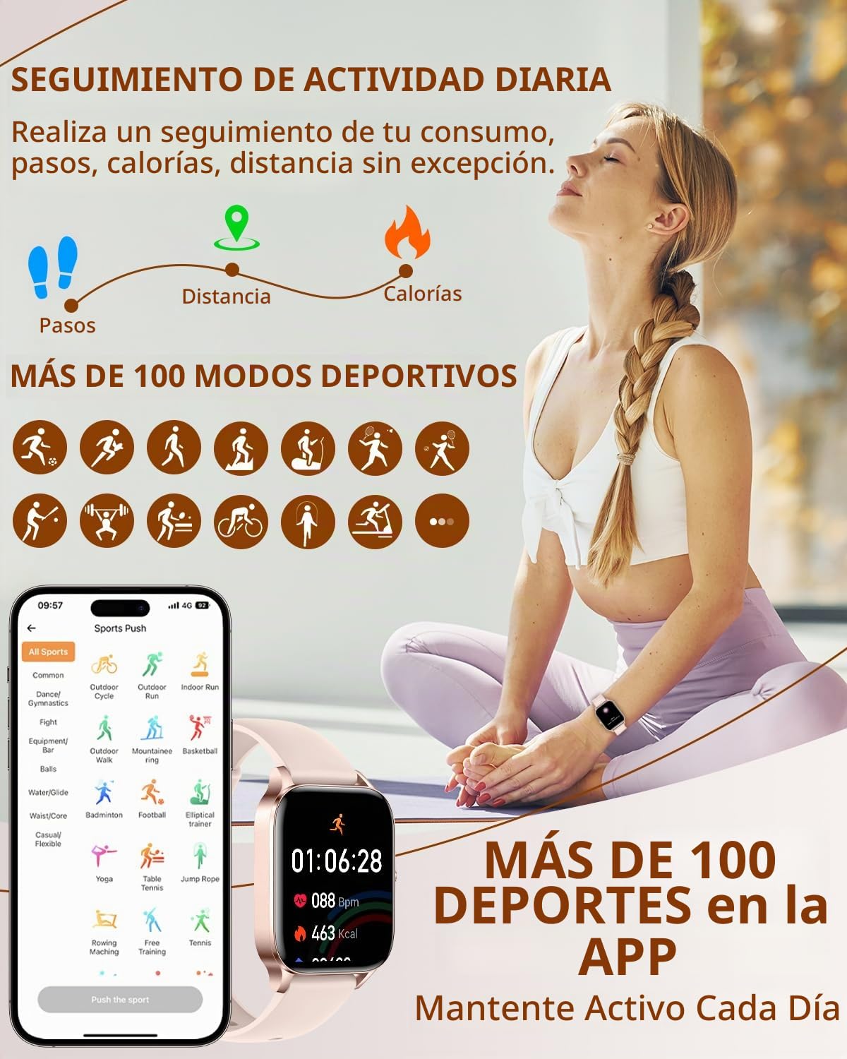 Reloj Inteligente Mujer con Llamadas Bluetooth 4 Correas Smartwatch Mujer Podómetro Sueño Pulsera Pulsómetro Actividad con 100+ Deportivos Función Femenina Smart Watch para Android iOS, Orse gold