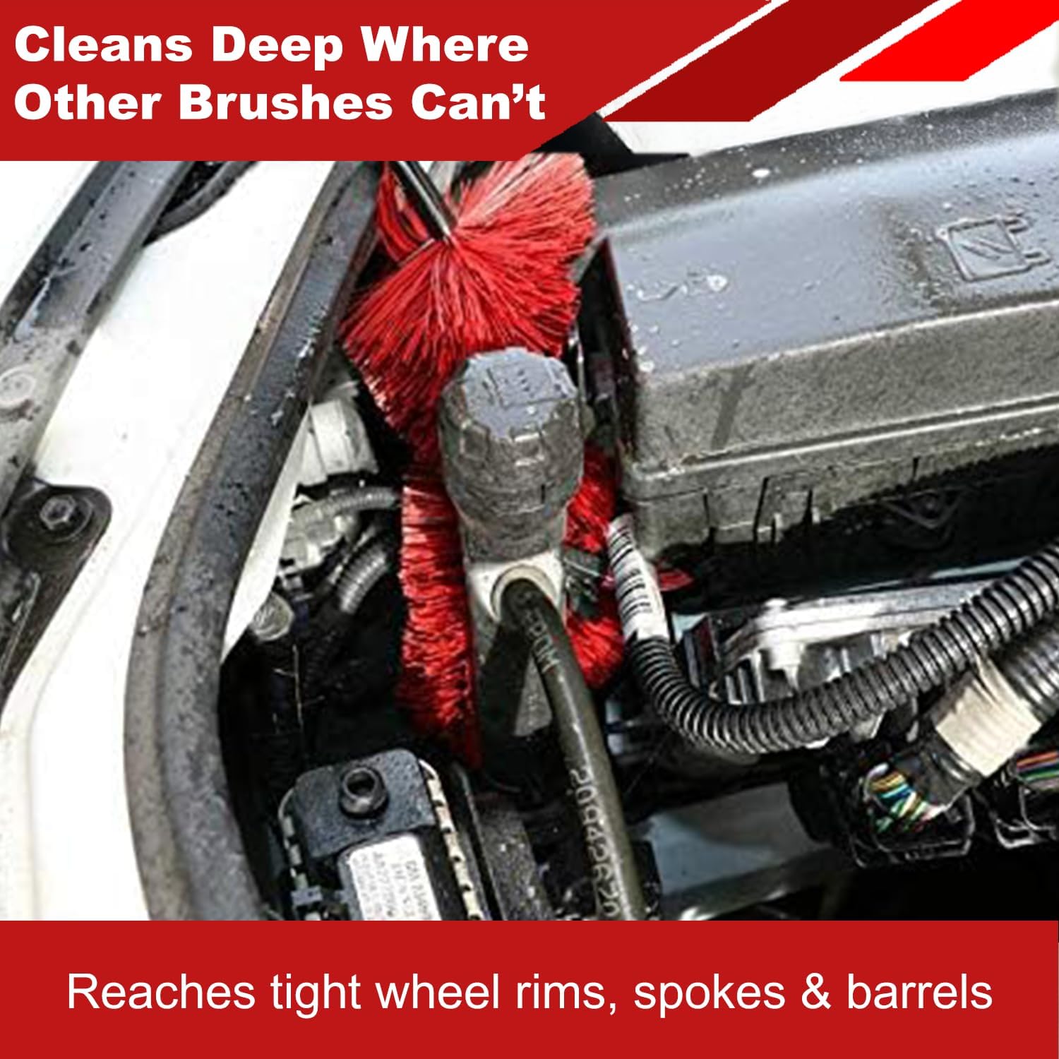 EZ Detail Brush Big - Red - Wheel Rim Cleaner for Cars, Bike, Trucks, Motorcycle, and Other Vehicles. Non-Scratch Auto Detailing Tool, Easily reaches Nook and Crannies