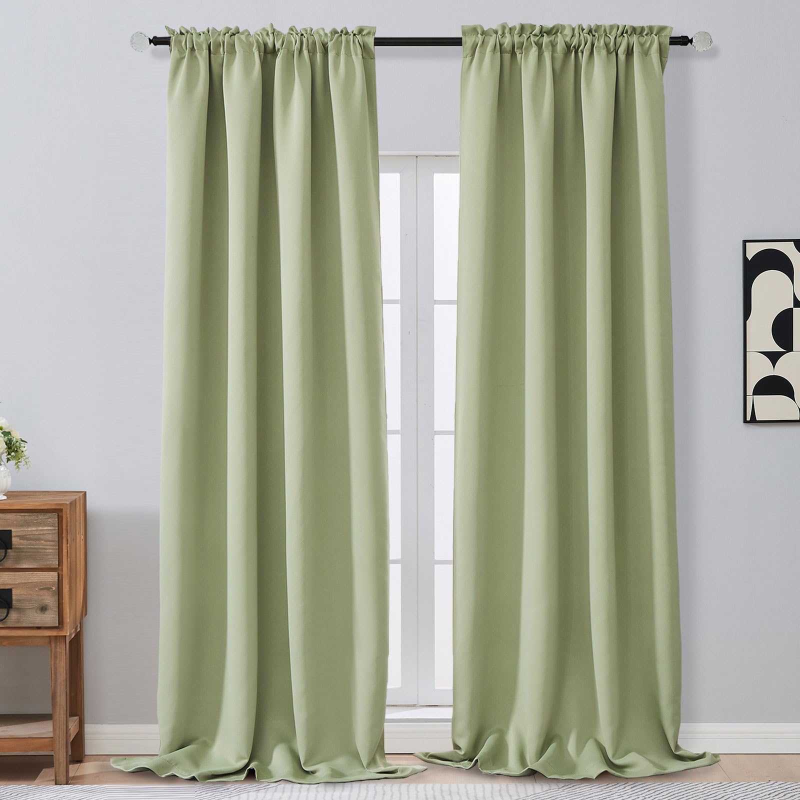 OVZME Extra Long 10 FT Blackout Curtains for Patio 120 Inches Long 2 Panels Set, Solid Thermal Insulated Energy Saving Rod Pocket Window Treatment Curtains Blackout Drapes, W50xL120, Sage Green
