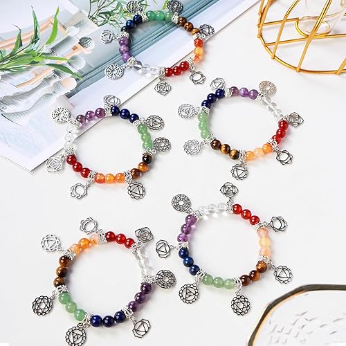 Miniatura 6 de 2 pulseras ajustables de cristal curativo de 7 chakras, pulsera elástica de cristal natural, cuentas de piedras preciosas auténticas, tejidas a