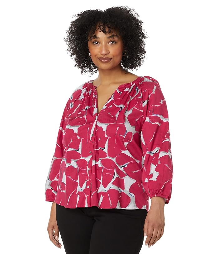 Nic Zoe Coastal Vines Palm Print Top In Blue Multi Size Xxl 5 main image 1