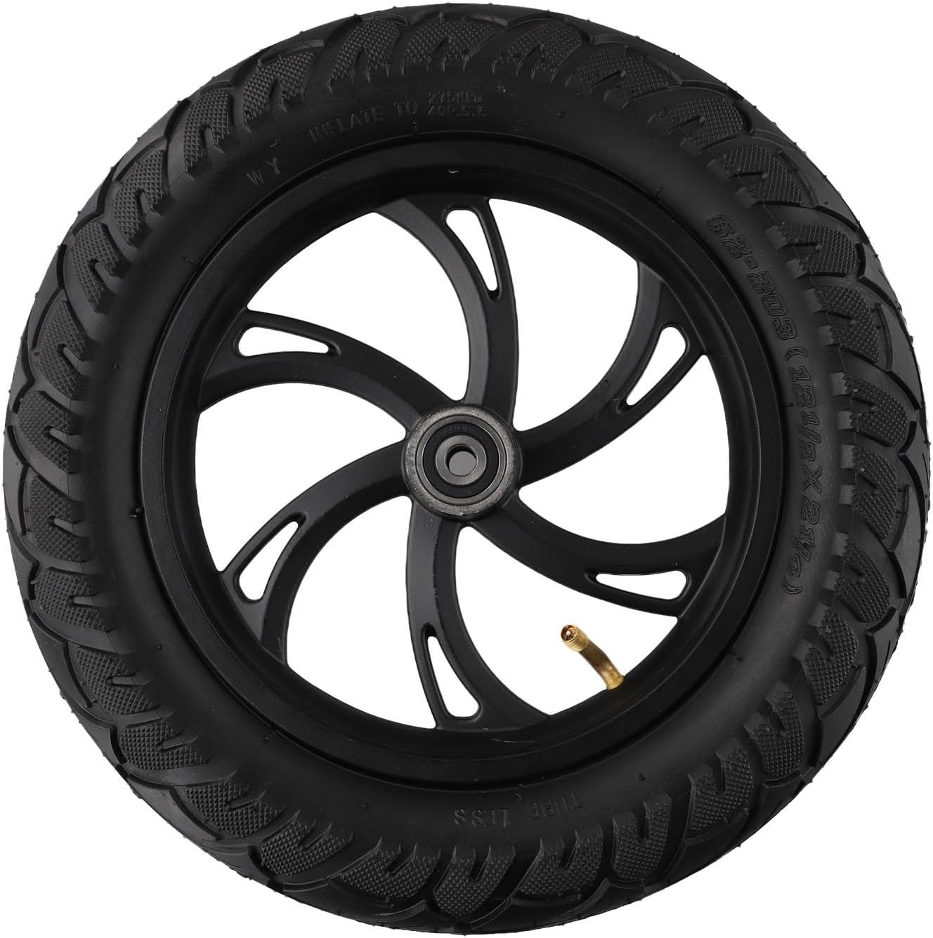 Electric Scooter Tire 12 1/2x2 1/4, Front Wheel Assembly 62-203, Rubber and Aluminum Alloy, Tread for Folding Vehicles, Black