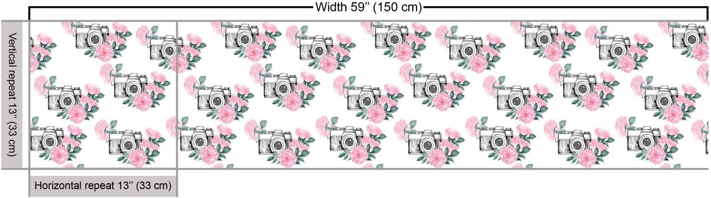 Lunarable Camera Fabric by The Yard, Vintage Photo Cameras and Rose Bouquets with Watercolor Effect, Decorative Fabric for Upholstery and Home Accents, 2 Yards, Green Pink
